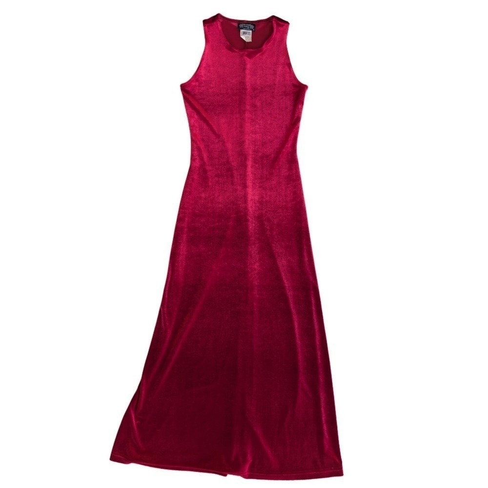 Vintage 90s Women's Small Stretch Red Velvet Maxi Dress Dark Romantic Whimsigoth